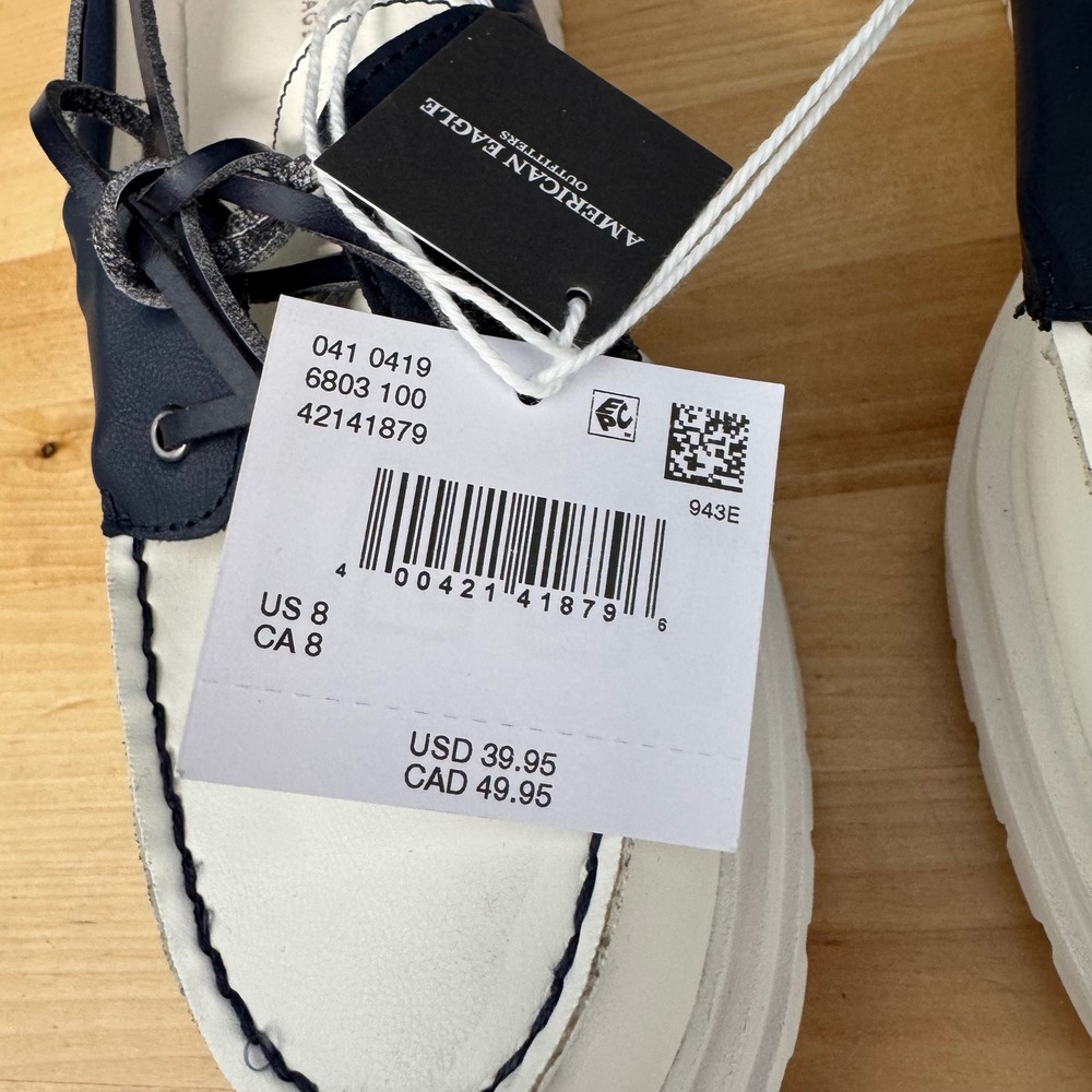 American Eagle Womens Lug Sole Boat Shoes White Navy Blue Chunky Platform Size 8 - Picture 3 of 10